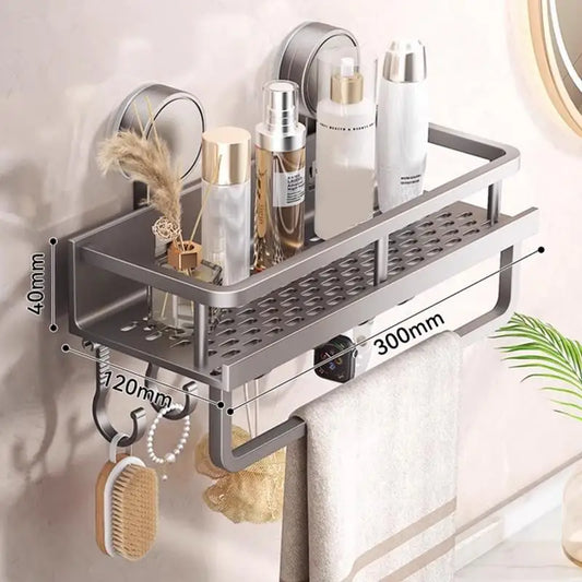 Minimal Suction Bathroom Shelf – Wall-Mounted Aluminum Organizer