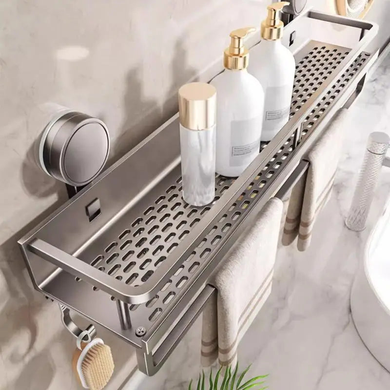 Minimal Suction Bathroom Shelf – Wall-Mounted Aluminum Organizer