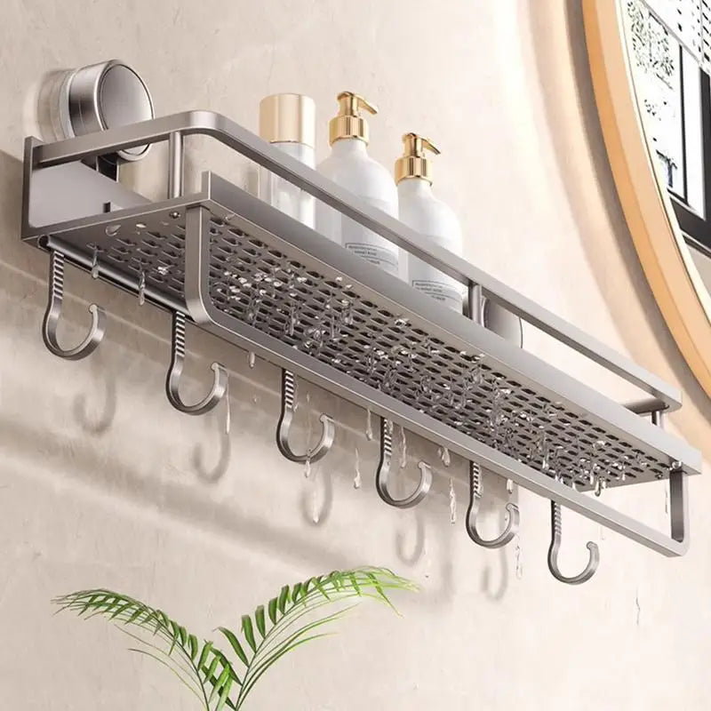 Minimal Suction Bathroom Shelf – Wall-Mounted Aluminum Organizer