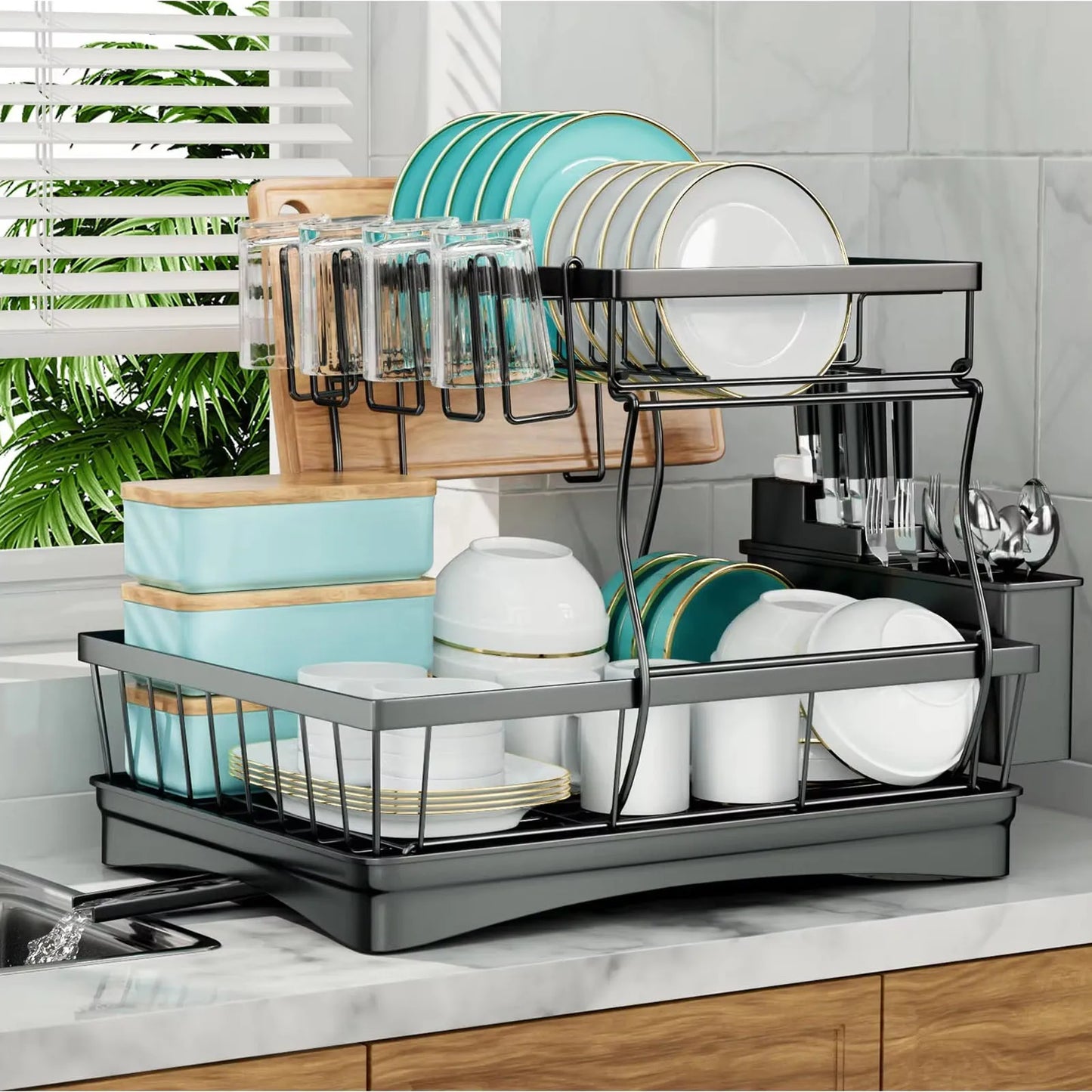 2-Tier Dish Drying Rack – Maximize Your Kitchen Space with Style