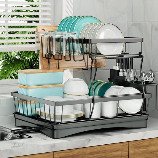 2-Tier Dish Drying Rack – Maximize Your Kitchen Space with Style