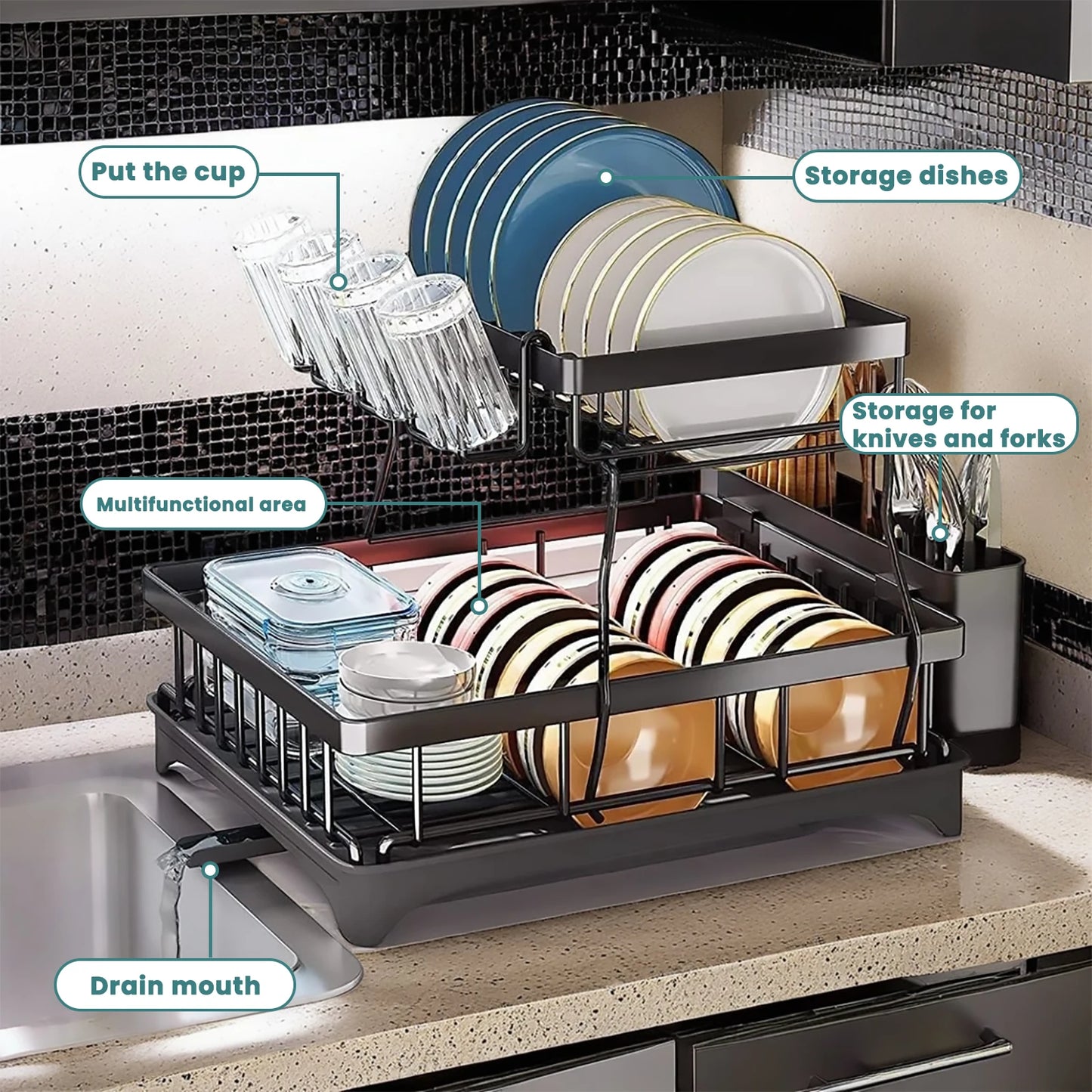 2-Tier Dish Drying Rack – Maximize Your Kitchen Space with Style
