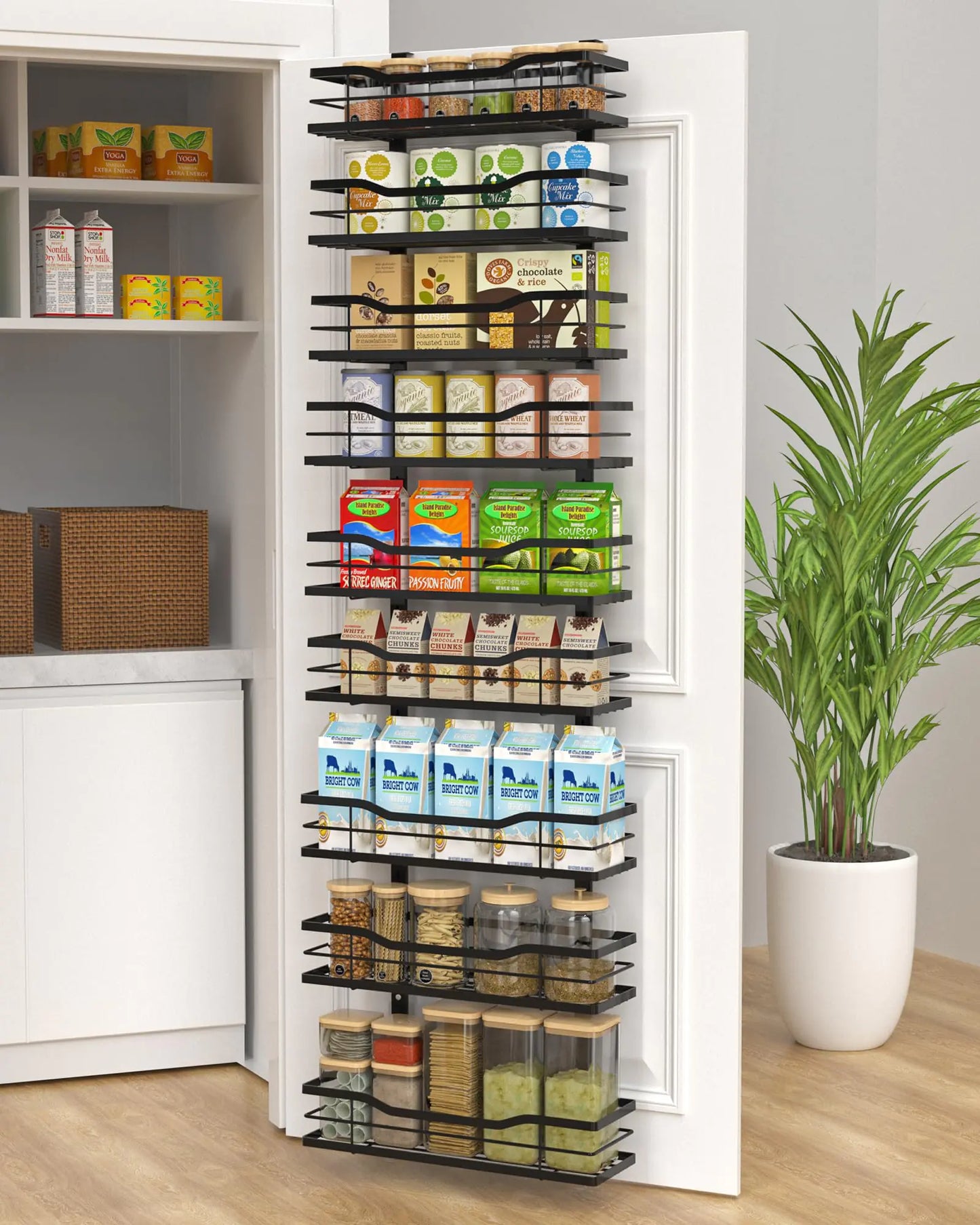 VyGrow 9-Tier Over The Door Pantry Organizer Metal Pantry Organizers and Storage with Adjustable Basket Spice Rack Seasoning Shelves Over the Door Organizer for Pantry Kitchen Laundry Bathroom