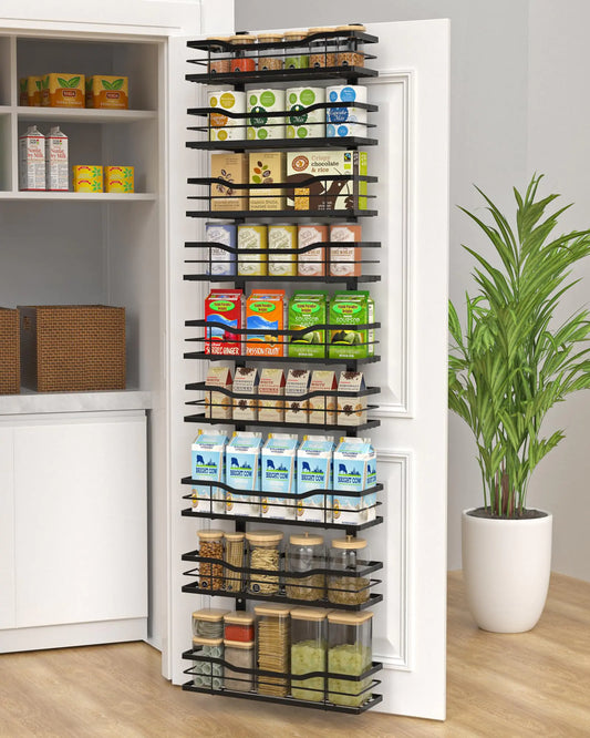 VyGrow 9-Tier Over The Door Pantry Organizer Metal Pantry Organizers and Storage with Adjustable Basket Spice Rack Seasoning Shelves Over the Door Organizer for Pantry Kitchen Laundry Bathroom